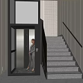 Modern Elevator Landing With Glass Elevator And Staircase