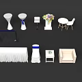 Modern Table And Chair Set With Flower Arrangement Sofa And Side Table 3d model