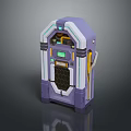 Purple Futuristic Machine With Green Display Yellow Pipes And Hexagonal Panel