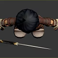 3D Character Wearing Red Outfit Green Pants White Boots With Sword Brown Scabbard Golden Hilt
