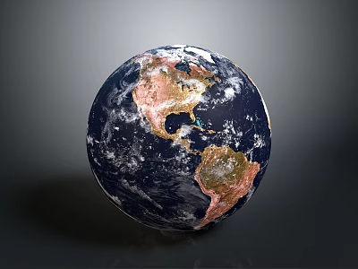 Earth Globe With Blue Oceans Brown Continents And White Clouds 3d model