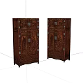 Pair of Carved Wooden Cabinets with Intricate Patterns and Dark Wood Finish