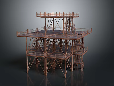 Industrial Multi Level Metal Platform Structure With Railings And Staircases 3d model
