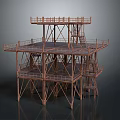Industrial Multi Level Metal Platform Structure With Railings And Staircases 3d model
