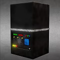 Black Headphone Speaker With Colorful Buttons Indicator Lights And Checkered Stripe Design