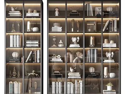 Modern Decorative Cabinet With Glass Doors Books Decorations And LED Lighting 3d model