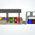 Public Waste Sorting Facility With Colored Trash Bins Shelter And Information Boards 3d model