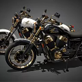 Classic Black Motorcycles With Gold Accents And Chrome Details Parked Together