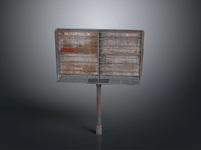 Old Double Sided Billboard With Rusted Metal Pole And Worn Wooden Panels 3d model