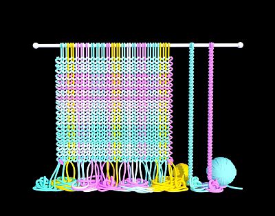 Colorful Knitted Window Display with Hanging Fabric Rod Yarn Balls And Scattered Threads 3d model