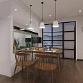Modern Open Living And Dining Room Interior With Wooden Flooring Dining Table Sofa Pendant Lights