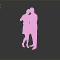 Woman in white dress making heart shape with man against gray background and floor reflection