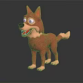 Cute Brown 3D Dog Model With Red Collar In Standing Pose 3d model