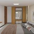 Modern Hotel Guest Room With Comfortable Bed TV Wooden Wardrobe And Decorative Painting