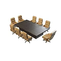 Modern Tech Exhibition Hall Meeting Area with Rectangular Conference Table and Ergonomic Chairs 3d model
