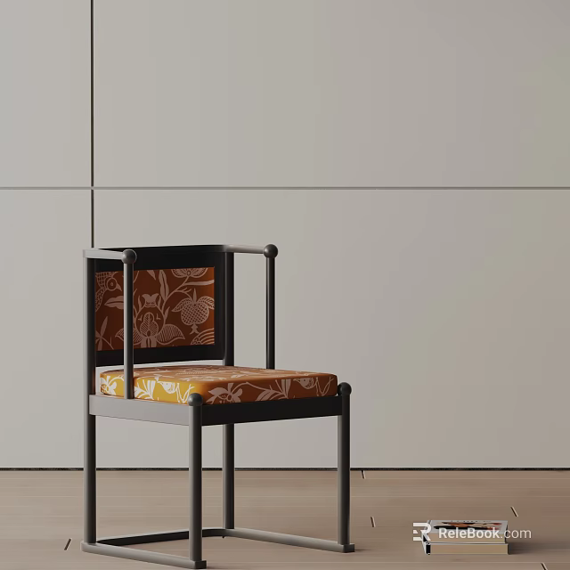 Elegant Modern Dining Chair with Black Frame and Floral Patterned Upholstery 3d model