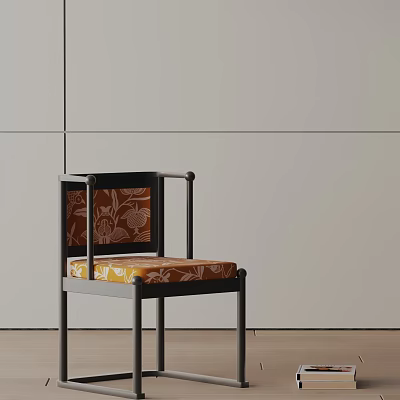 Elegant Modern Dining Chair with Black Frame and Floral Patterned Upholstery 3d model