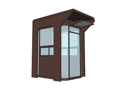 Modern Brown Security Booth With Glass Windows Door And Canopy Roof Structure 3d model