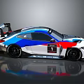 BMW Race Car With Blue Red White Livery Number 1 And Rear Wing