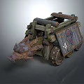 Ancient Wooden Siege Weapon With Dragon Head Decoration And Metal Wheels