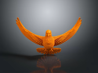 Orange Eagle Sculpture with Spread Wings on Gray Background with Reflection 3d model