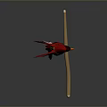 Red Cardinal Bird with Spread Wings Perched on Long Wooden Branch