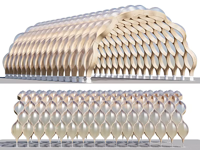 Modern Pergola Design With Curved Scaled Pattern And Smooth Metallic Surface Structure 3d model