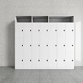 Modern White Wardrobe With Multiple Doors And Metal Handles In Gray Interior