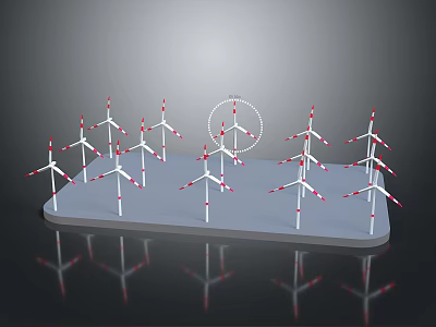Renewable Energy Wind Turbines Model With Multiple Units On Reflective Platform 3d model