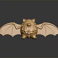 Golden Animal Sculpture With Bat Wings And Lion Like Features On Reflective Surface
