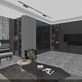 Modern Living And Dining Room Interior With Sofa Coffee Table TV Wall And Piano