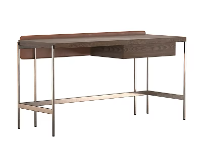 Modern Minimalist Desk With Wooden Top And Brushed Metal Frame Featuring Single Drawer 3d model