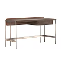 Modern Minimalist Desk With Wooden Top And Brushed Metal Frame Featuring Single Drawer