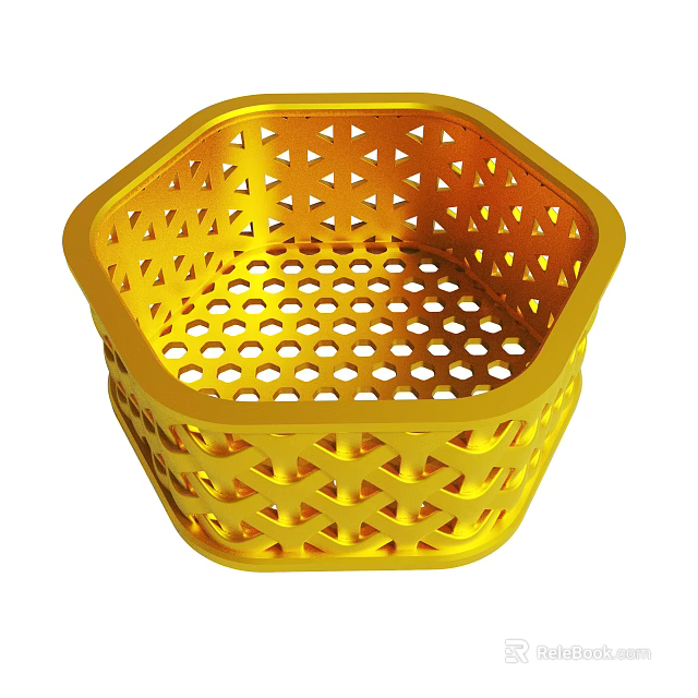 Golden Hexagonal Storage Basket With Perforated Lattice Design For Home Organization 3d model 