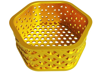 Golden Hexagonal Storage Basket With Perforated Lattice Design For Home Organization 3d model