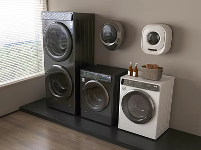 Stylish Black And White Washing Machines Including Freestanding And Wall Mounted Designs 3d model