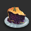 Slice of Delicious Blueberry Pie with Flaky Crust and Leaf Decoration on a Plate