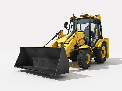 Yellow Heavy Duty Utility Loader Vehicle With Front Bucket And Cab 3d model