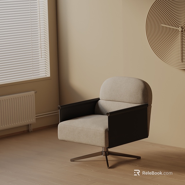 Modern Comfortable Lounge Chair With Beige Fabric Black Armrests And Swivel Base 3d model 