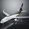 UPS Airplane Model With Worldwide Services Brown Yellow White Livery On Dark Background With Reflection 3d model