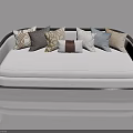 Modern White Sofa With Black Frame And Multiple Colorful Patterned Cushions 3d model