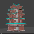 Traditional Chinese Five Story Pagoda With Green Roof Red Walls And Ornate Eaves