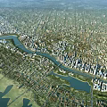 Aerial Planning for Urban City with River Buildings and Road Networks