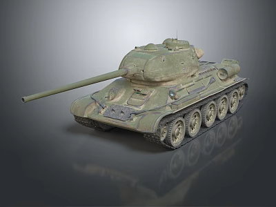 Realistic Military Tank 3D Model With Green Camouflage Turret Tracks And Cannon Barrel 3d model
