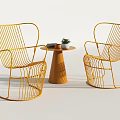 Modern Yellow Metal Table and Chair Set with Round Table and Wire Frame Design