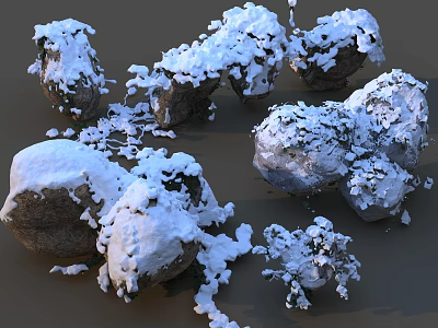 Snow Covered Stone And Wood Elements In Natural Outdoor Landscape 3d model