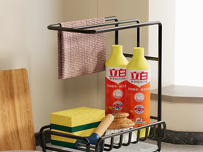 Practical Kitchenware Organizer Rack With Dish Soap Sponge Cutting Board And Towel 3d model