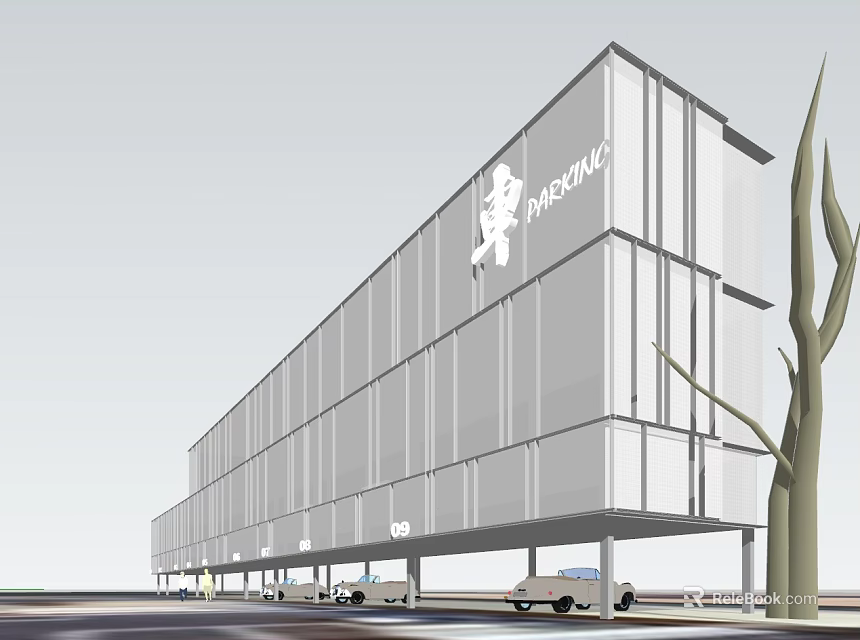 Innovative Container Building Architecture Featuring Commercial Space Parking And Greenery 3d model 