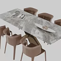 Elegant Modern Dining Table Set With Marble Top And Six Brown Chairs 3d model