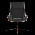 Modern Office Chair With Black Leather Upholstery Walnut Wood Accents And Metal Five-Star Base
